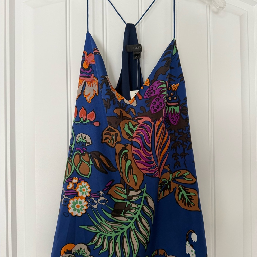 Silk J. Crew Navy and Royal Blue Floral-Print Shirt
